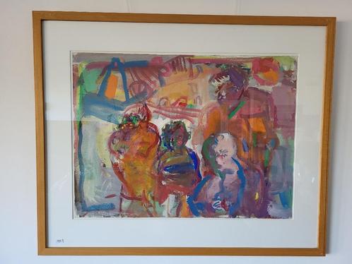Piet Vos Dorp met figuren gouache, Antiek en Kunst, Kunst | Schilderijen | Klassiek, Ophalen