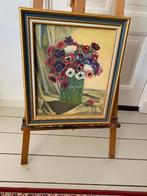 Brocante schilderij ranonkels in vaas, Ophalen of Verzenden