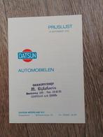 Datsun Prijslijst 1972 1000, 1200, 1400, 180B , 240C, 2400GT, Ophalen of Verzenden, Nieuw, Nissan