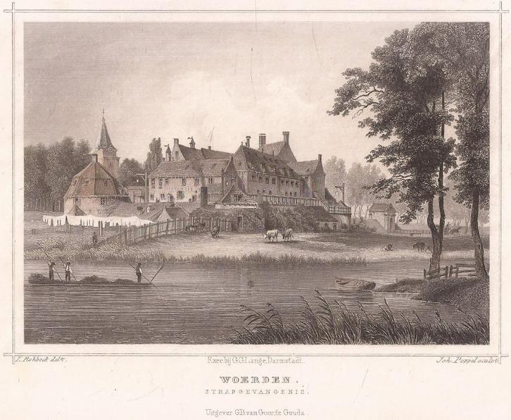 Woerden Strafgevangenis Staalgravure Terwen 1858, Antiek en Kunst, Kunst | Etsen en Gravures, Ophalen of Verzenden