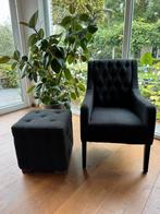 8 eetkamerstoelen en 2 hockers zwart stof zelfde serie, Ophalen, Zwart, Stof