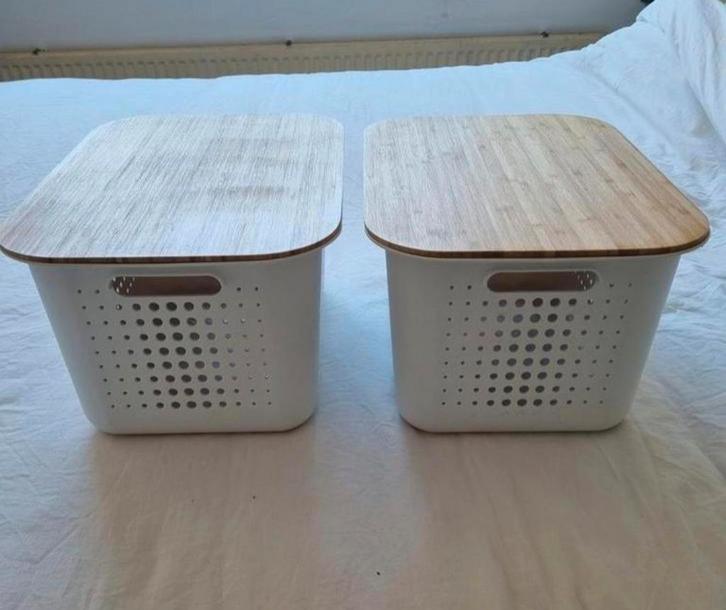 So Clever opbergmanden bamboe deksel ppst, Huis en Inrichting, Woonaccessoires | Schalen en Manden, Zo goed als nieuw, Rechthoekig