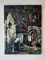 Schilderij stadsgezicht Begijnhof Mechelen, Antiek en Kunst, Ophalen of Verzenden