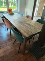 Grote Houten Tafel met Stalen Onderstel, Huis en Inrichting, Tafels | Eettafels, Ophalen of Verzenden