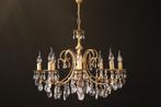 messing kroonluchter 8 lichtpunten kristallen facetpegels, Ophalen, Gebruikt