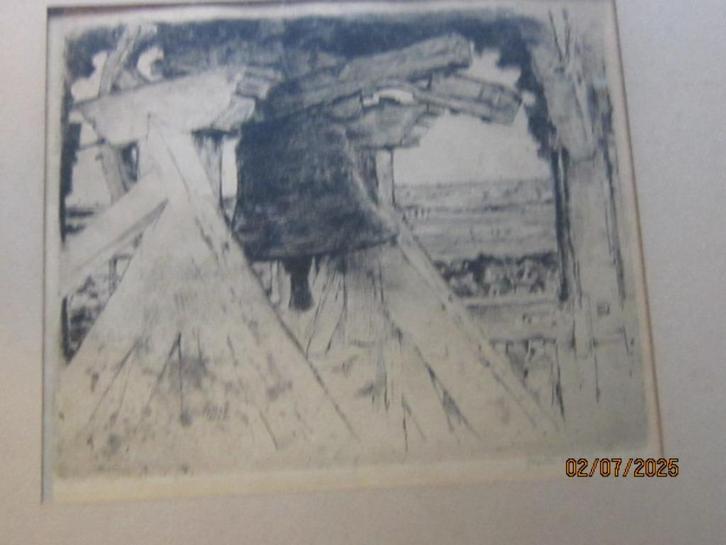 WALTER VAES, Klok van Deurne, Mooie ingelijste ets, Antiek en Kunst, Kunst | Etsen en Gravures, Ophalen