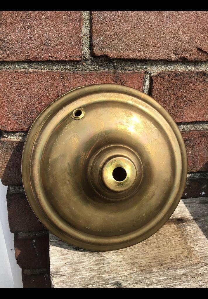 Oude koperen voet v lamp of kroonstuk, plafondstuk, hanglamp, Antiek en Kunst, Antiek | Koper en Brons, Ophalen of Verzenden