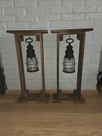 Lantaarns op Houten Staanders - Set van 2, Ophalen, Glas, Zo goed als nieuw, Minder dan 50 cm