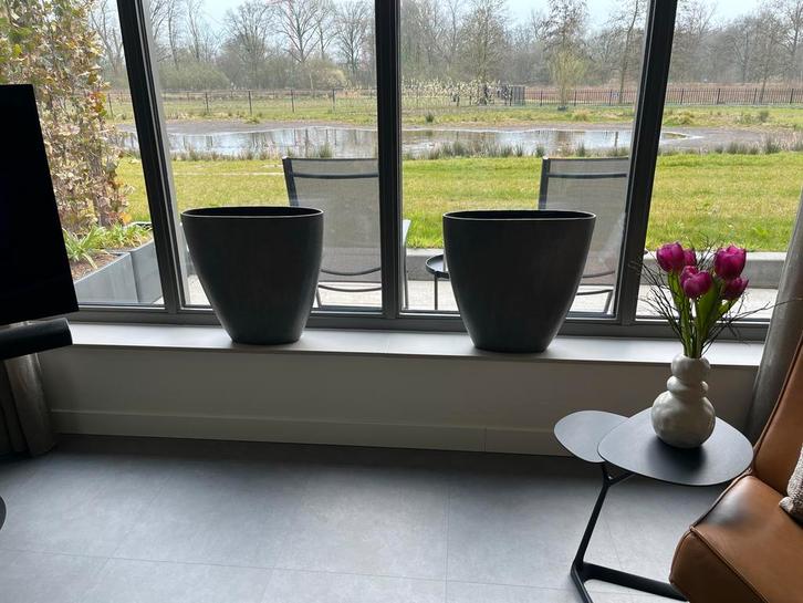 Antraciet Grijze Vensterbank Potten - Set van 2, Tuin en Terras, Bloempotten, Zo goed als nieuw, Kunststof, Binnen, Minder dan 40 cm