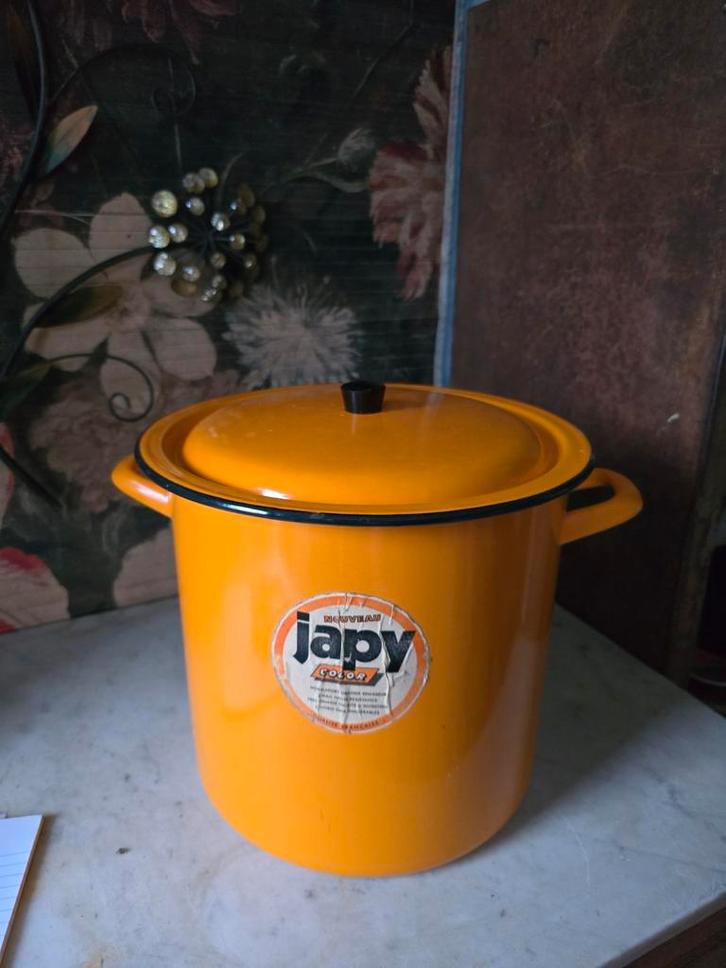 Vintage oranje emaille pan Japy, Antiek en Kunst, Antiek | Emaille, Ophalen of Verzenden
