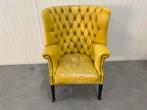 Stoere Chesterfield oorfauteuil handwash geel, Ophalen of Verzenden, Zo goed als nieuw, 75 tot 100 cm