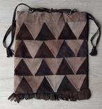 Vintage jaren 70 boho tas met trekkoord patchwork franjes, Ophalen of Verzenden, Zo goed als nieuw, Bruin, Handtas