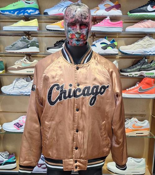 Majestic Cooperstown Chicago White Sox gold satin bomber jas, Kleding | Heren, Jassen | Zomer, Zo goed als nieuw, Ophalen of Verzenden