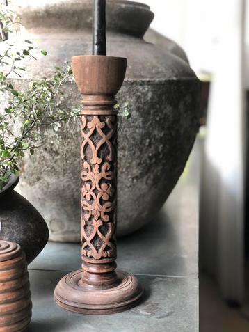 Houtgestoken kandelaar India oosters bohemian beschikbaar voor biedingen