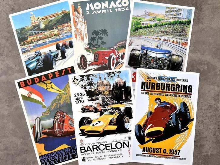 Set van 6 Formule 1 Grand Prix F1 Affiche Poster, Verzamelen, Automerken, Motoren en Formule 1, Nieuw, Auto's, Ophalen of Verzenden