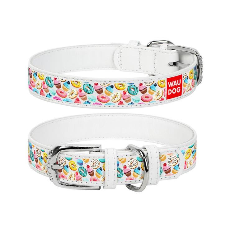 WAUDOG Donuts Lederen Halsband Wit Nek 30-39 cm KOOPJE!!!, Dieren en Toebehoren, Hondenhalsbanden en Penningen, Nieuw, Handgemaakt