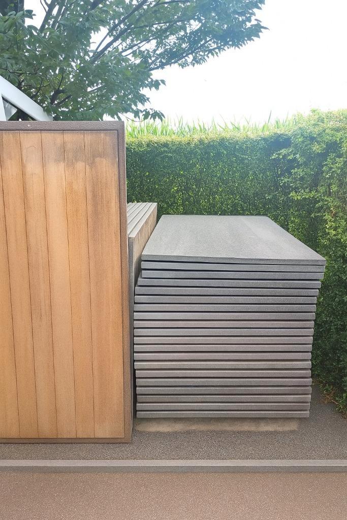 Steenschotten hardhout 1455 x 955 x 40mm– Gebruikt, €34 p.st, Tuin en Terras, Terrasdelen en Vlonders, Gebruikt, Hout, Ophalen