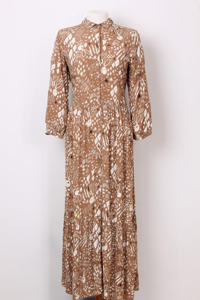 Maxi jurk van POM AMSTERDAM, Kleding | Dames, Jurken, Zo goed als nieuw, Maat 36 (S), Bruin, Onder de knie, Verzenden