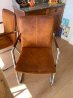 4 buisframe Bauhaus geïnspireerde  Stoelen Cognac Leer RVS, Huis en Inrichting, Stoelen, Gebruikt, Bruin, Leer, Ophalen of Verzenden