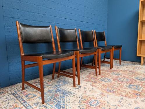 4x Deens design stoelen, Søren Willadsen, midcentury, Huis en Inrichting, Stoelen, Gebruikt, Vier, Hout, Leer, Ophalen