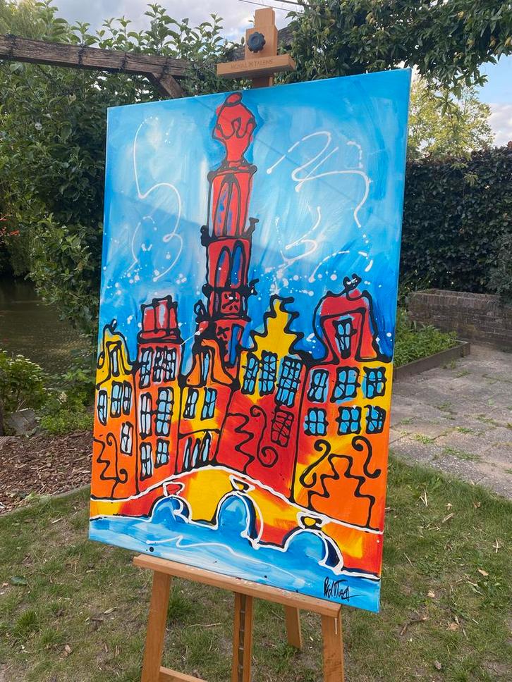 Rick Triest - Amsterdamse Grachten - Abstract Schilderij, Antiek en Kunst, Kunst | Schilderijen | Abstract, Ophalen of Verzenden