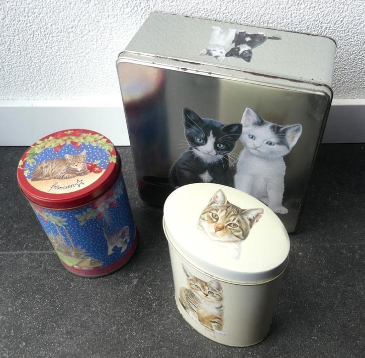 Franciens katten blikken kattenblik poes kat trommel blik, Verzamelen, Blikken, Gebruikt, Overige, Ophalen of Verzenden