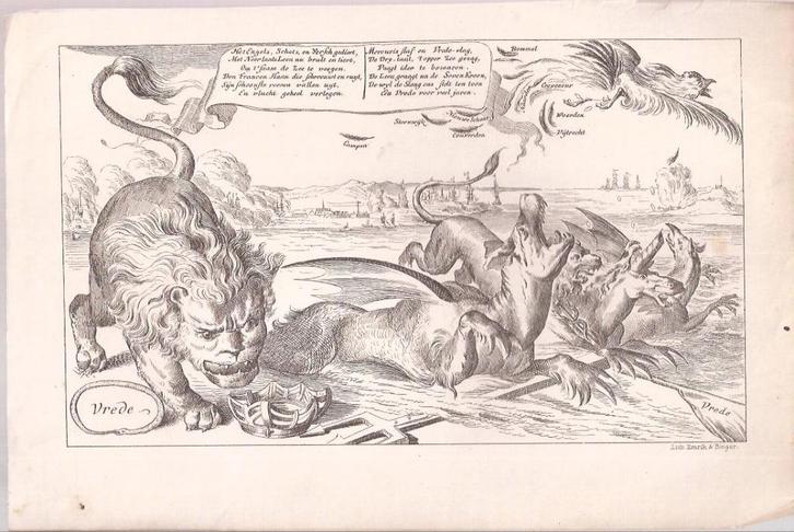Spotprent Hollands-Franse Oorlog naar Romeyn de Hooghe. 1674, Antiek en Kunst, Kunst | Etsen en Gravures, Ophalen of Verzenden