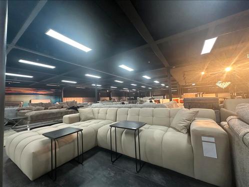 Luxe design hoekbank in zandkleur met diepe loungez, Huis en Inrichting, Fauteuils, Stof, Ophalen of Verzenden