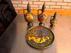 Decoratieve plateau & kannetjes – kleurrijk handbeschilderd, Ophalen, Zo goed als nieuw, Rond