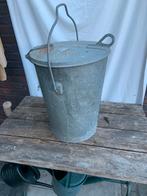 Brocante Vintage Zinken vuilnisemmer / vuilnisbak, Ophalen, Minder dan 30 cm, Rond, Zo goed als nieuw