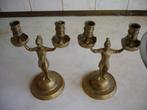 2 Stel puntgave antieke bronzen kandelaars , poortwachters ,, Antiek en Kunst, Ophalen of Verzenden, Koper of Brons