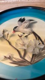 Vintage rond diorama met vogel en bloemen, Ophalen of Verzenden