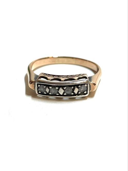 14k antiek rosé en witgouden ring met roosdiamant, Sieraden, Tassen en Uiterlijk, Antieke sieraden, Ring, Goud, Met edelsteen