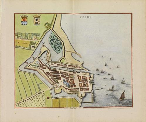 Kaart van Veere - 1698 - overdruk, Antiek en Kunst, Kunst | Etsen en Gravures, Verzenden