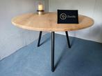 Ronde tafel NIEUW eiken blad industrieel 120 cm doorsnede, Ophalen of Verzenden, Nieuw, Industrieel
