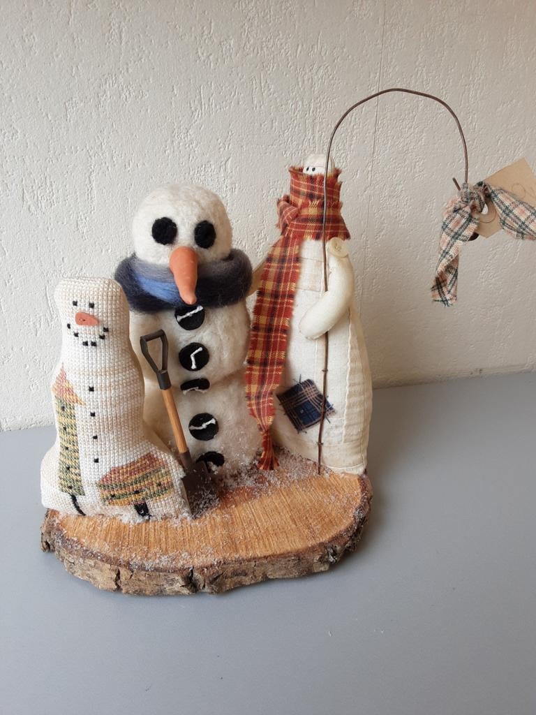 Sneeuwman trio patchwork wolvilt borduren, Ophalen of Verzenden, Wanddecoratie