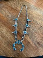Navajo Squash Blossom Ketting - Zilver & Turkoois, Sieraden, Tassen en Uiterlijk, Kettingen, Gebruikt, Blauw, Ophalen of Verzenden