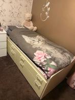 Mooi 1persoons hoog bed met veel opbergruimte aangeboden, Ophalen, 90 cm, Eenpersoons, Beige