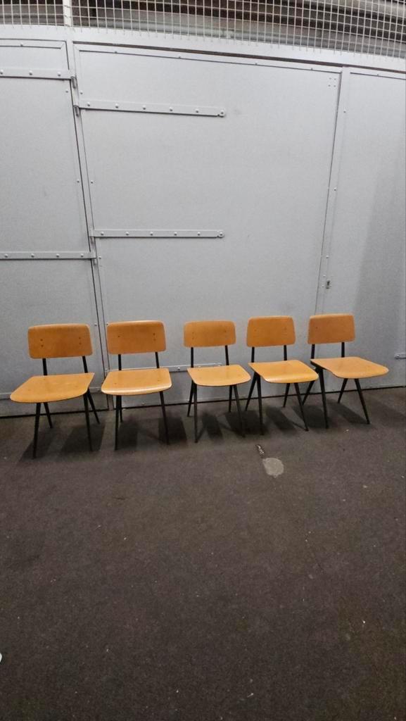 5 Marko schoolstoelen vintage, Huis en Inrichting, Stoelen, Gebruikt, Eén, Bruin, Ophalen of Verzenden