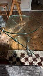 Glazen Design Bijzettafeltje, Huis en Inrichting, Minder dan 55 cm, Gebruikt, Glas, Ovaal