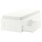 Ikea Brimnes Bed 90x200 + Matras, Ophalen, 90 cm, Eenpersoons, Wit