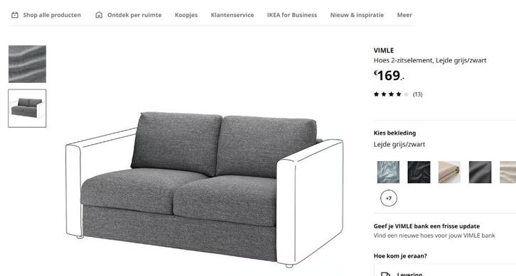 Ikea VIMLE Hoes 2-zitselement, Lejde grijs/zwart, Huis en Inrichting, Banken | Sofa's en Chaises Longues, Nieuw, Ophalen