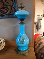 Vintage blauwe opaline olielamp, Antiek en Kunst, Ophalen
