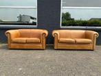 Originele Chesterfield 3+2 zits als Nieuw Cognac Camel leer, Huis en Inrichting, Gebruikt, Leer, Ophalen of Verzenden, 75 tot 100 cm