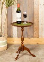 Oud Frans brocante wijntafeltje groen leder driepoot tafel, Antiek en Kunst, Curiosa en Brocante, Ophalen of Verzenden