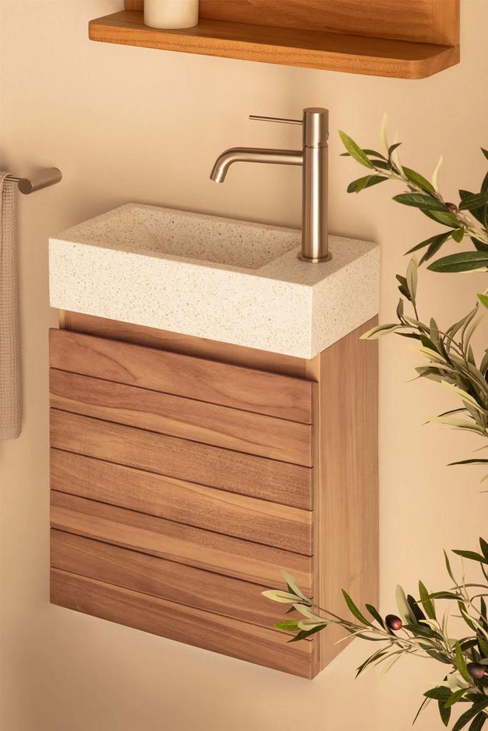 Sklum Napier WC Fonteinmeubel Hout & Terrazzo RVS kraan, Huis en Inrichting, Badkamer | Badkamermeubels, Nieuw, Wastafelkast, Minder dan 100 cm