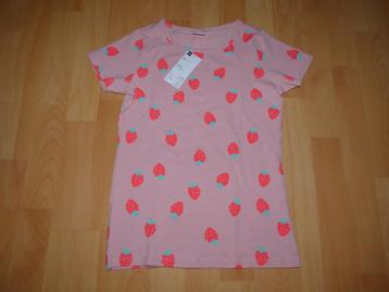 Roze t-shirt met aardbeien van de HEMA, maat 146/152 NIEUW! beschikbaar voor biedingen