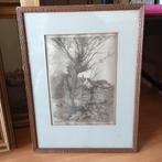 A.J. Grootens, ets, wilg met boerenwoning, gesigneerd r.o., Ophalen of Verzenden