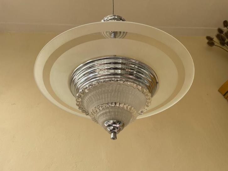 Mooie Schijflamp Hanglamp Lamp art deco 1930 Frans, Antiek en Kunst, Antiek | Lampen, Ophalen