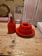 Rood emaille veldfles puddingvorm met onder bord, Antiek en Kunst, Ophalen of Verzenden